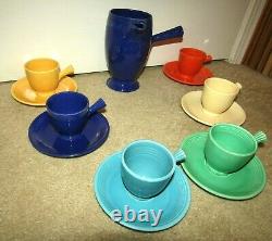 Awesome Fiesta Pottery Demitasse Cobalt After Dinner Coffeepot & 6 Cups/saucers