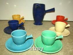 Awesome Fiesta Pottery Demitasse Cobalt After Dinner Coffeepot & 6 Cups/saucers