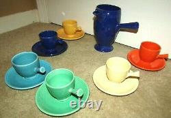 Awesome Fiesta Pottery Demitasse Cobalt After Dinner Coffeepot & 6 Cups/saucers