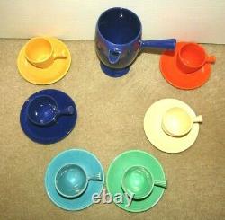 Awesome Fiesta Pottery Demitasse Cobalt After Dinner Coffeepot & 6 Cups/saucers