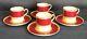 Aynsley B3736 Set Of 4 Demitasse Flat Cups And Saucers Cranberry & Gold