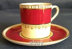 Aynsley B3736 Set of 4 DEMITASSE FLAT CUPS and SAUCERS Cranberry & Gold