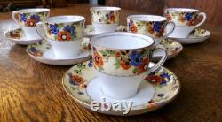 Aynsley Bone China 1920's Set of Six Floral Demitasse Cups & Saucers #4500