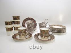 Aynsley Bone China Birks Sterling Silver 7 Jeweled Demitasse Cups Saucers B3081