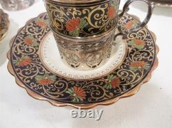 Aynsley Bone China Birks Sterling Silver 7 Jeweled Demitasse Cups Saucers B3081