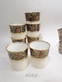 Aynsley Bone China Birks Sterling Silver 7 Jeweled Demitasse Cups Saucers B3081