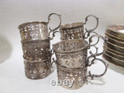 Aynsley Bone China Birks Sterling Silver 7 Jeweled Demitasse Cups Saucers B3081