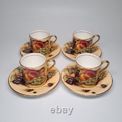Aynsley Bone China Orchard Gold Fruit Demitasse Espresso Cups & Saucers SET of 4