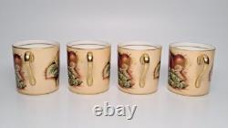 Aynsley Bone China Orchard Gold Fruit Demitasse Espresso Cups & Saucers SET of 4