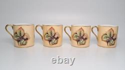 Aynsley Bone China Orchard Gold Fruit Demitasse Espresso Cups & Saucers SET of 4