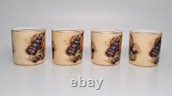 Aynsley Bone China Orchard Gold Fruit Demitasse Espresso Cups & Saucers SET of 4