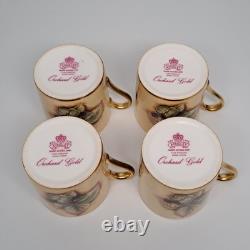 Aynsley Bone China Orchard Gold Fruit Demitasse Espresso Cups & Saucers SET of 4