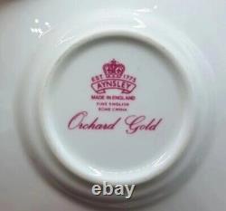 Aynsley Bone China Orchard Gold Fruit Demitasse Espresso Cups & Saucers SET of 4
