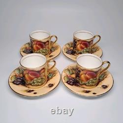 Aynsley Bone China Orchard Gold Fruit Demitasse Espresso Cups & Saucers SET of 4