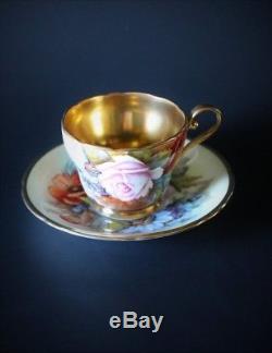 Aynsley Cup And Saucer Rare Signed Bailey Demitasse Gold Large Roses