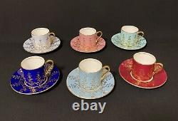 Aynsley Demitasse Cup and Saucer Set Of Six (6) Leaf Gold Design