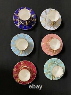 Aynsley Demitasse Cup and Saucer Set Of Six (6) Leaf Gold Design