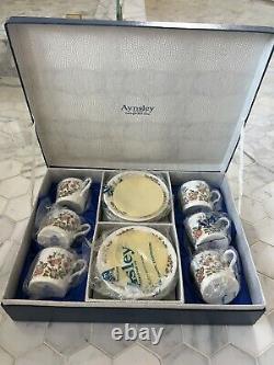 Aynsley England Bone China Cottage Garden Demitasse Cup & Saucer Set Of Six