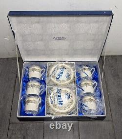 Aynsley Fine English Bone China HENLEY Flat Demitasse Tea Coffee Cups & Saucers