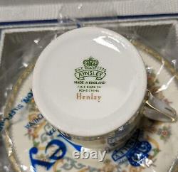 Aynsley Fine English Bone China HENLEY Flat Demitasse Tea Coffee Cups & Saucers