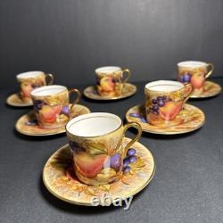 Aynsley Gold Orchard Fruit Demitasse Cups & Saucers Signed D Jones Set Of 6