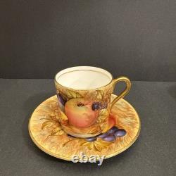 Aynsley Gold Orchard Fruit Demitasse Cups & Saucers Signed D Jones Set Of 6