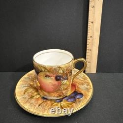 Aynsley Gold Orchard Fruit Demitasse Cups & Saucers Signed D Jones Set Of 6