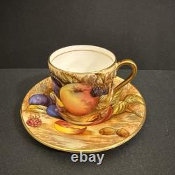 Aynsley Gold Orchard Fruit Demitasse Cups & Saucers Signed D Jones Set Of 6