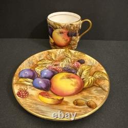 Aynsley Gold Orchard Fruit Demitasse Cups & Saucers Signed D Jones Set Of 6