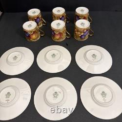 Aynsley Gold Orchard Fruit Demitasse Cups & Saucers Signed D Jones Set Of 6