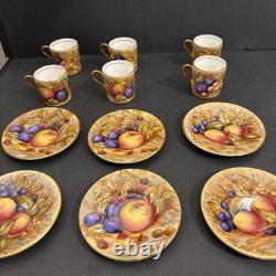 Aynsley Gold Orchard Fruit Demitasse Cups & Saucers Signed D Jones Set Of 6