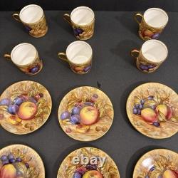 Aynsley Gold Orchard Fruit Demitasse Cups & Saucers Signed D Jones Set Of 6