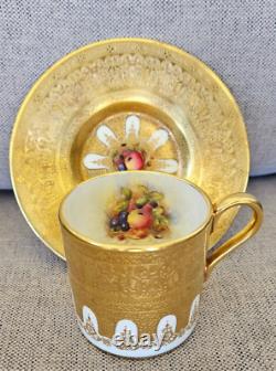 Aynsley Heavy Gold Hand Painted Orchard Demitasse Teacup And Saucer Vintage Rare