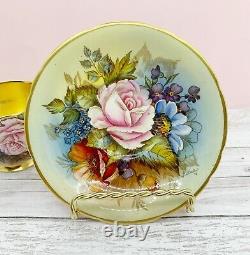 Aynsley JA Bailey Demitasse Gold Cabbage Rose Tea Cup and Saucer