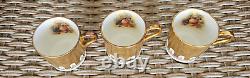 Aynsley Lot Of 3 Heavy Gold Hand Painted Orchard Demitasse Teacups Vintage