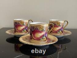 Aynsley Orchard Gold Demitasse Cups and Saucers Set of 3 Signed D. Jones