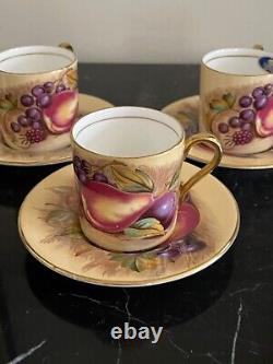 Aynsley Orchard Gold Demitasse Cups and Saucers Set of 3 Signed D. Jones