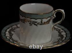 Aynsley Swirl 4 Coffee Can Demitasse Cups & Saucers Sage Green Gold 1950-1952