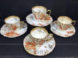 Aynsley antique demitasse cup and saucers in poppy and cornflower design c1891