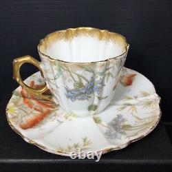 Aynsley antique demitasse cup and saucers in poppy and cornflower design c1891
