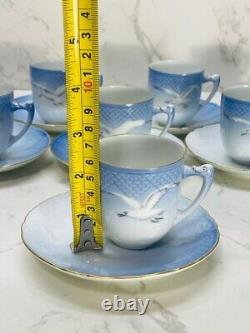 B&G Royal Copenhagen Seagull Gold Rim Demitasse Cups & Saucers Set of 8