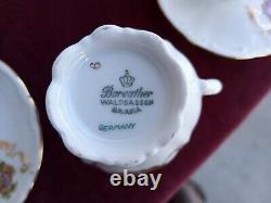 BAREUTHER WALDSASSEN BAVARIA GERMANY Demitasse Tea Set, Signed, Hand Painted, 24 kt