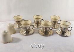 BASKET of FLOWERS (1920) by D&H (6) STERLING DEMITASSE CUPS & SAUCERS