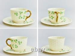 BELLEEK Basket Weave 10 Demitasse Tea Cup & Saucer Set 3d Mark 1926-46 R172