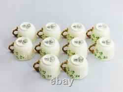 BELLEEK Basket Weave 10 Demitasse Tea Cup & Saucer Set 3d Mark 1926-46 R172