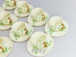 BELLEEK Basket Weave 10 Demitasse Tea Cup & Saucer Set 3d Mark 1926-46 R172