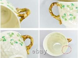 BELLEEK Basket Weave 10 Demitasse Tea Cup & Saucer Set 3d Mark 1926-46 R172