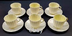 BELLEEK Tridacna Yellow FLAT DEMITASSE CUPS & SAUCERS 5th Mark Set of 6