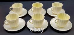 BELLEEK Tridacna Yellow FLAT DEMITASSE CUPS & SAUCERS 5th Mark Set of 6