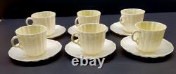 BELLEEK Tridacna Yellow FLAT DEMITASSE CUPS & SAUCERS 5th Mark Set of 6